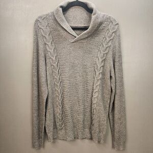 Murano Sweater Men's Medium Performance Shawl Collar Knit Gray Merano Wool Blend